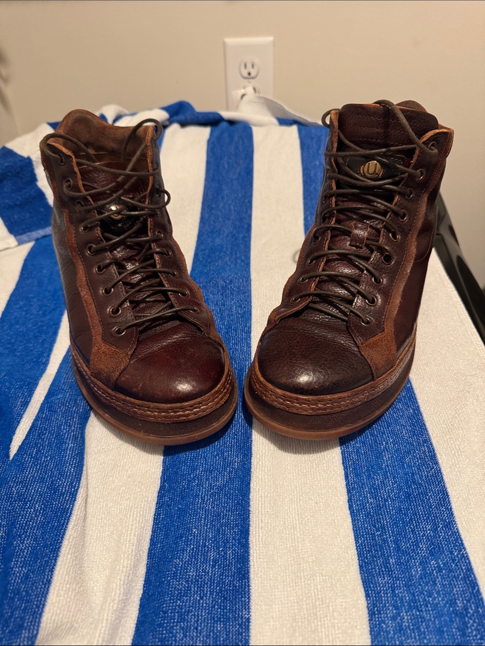 UNTAMED STREET "Cole" Cognac Italian Calf Leather Distressed High-Top Sneakers